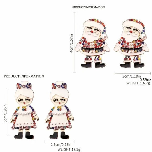 NWT Adorable Christmas Grandma Dangle Earrings With Colorful Shiny Rhinestones - Picture 3 of 5